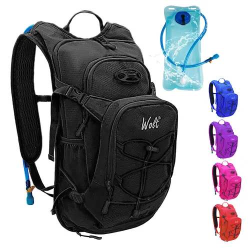 Wolt Hydropack - Lightweight Water-Resistant Nylon Backpack with 2L Leakproof Carry Bladder, Chest Strap, Velvet Phone Pocket, Adjustable Straps Ease Load, Unisex for Hiking & Biking, Motorcycle Accessories