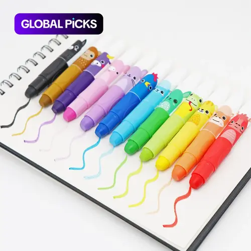 12-Color Cute Jumbo Crayons, 12 Pcs Non-Toxic Twistable Crayons with Clear Bag, Washable Silky-Texture Crayons for Coloring and Painting, Drawing Tools, Drawing Art Supplies for School, Home and Office #GLOBAL PICKS