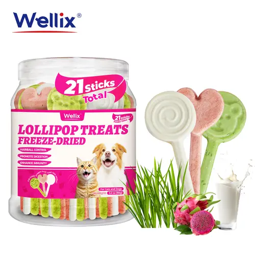 Wellix Freeze-Dried Feline Grass Treats for Cats - Cat Grass, Dragon Fruit, Goat Milk, Chicken Flavors, 21-Piece Lollipop, Low-Calorie Training Treats. #sohochic