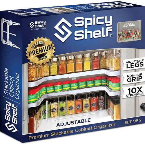 Spicy Shelf Premium 2-Tier Expandable Adjustable Square Plastic Storage Organizer - 10x Stronger Home Accessory for Cabinet, Pantry (Fits Spices, Pills, Supplements; BOX COLOR MAY VARY) Organizer Storage, Storage Organization, 2-Layer