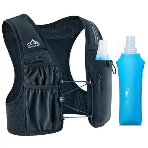 Running Vest for Women Men, US Patent, Adjustable Chest Straps Running Hydration Vest with a 500ml Soft Flask, Lightweight Reflective Hydration Backpack for Marathon