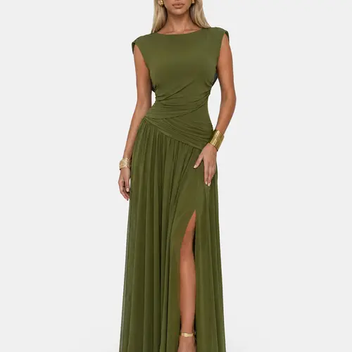CurvySweet Athena Women's Elegant Knitting Fitted Curvy Maxi Dress - Sleeveless Convertible Cowl-Scoop Neck, Ruched Waist Gowns for Formal Wedding Guest,sohochic