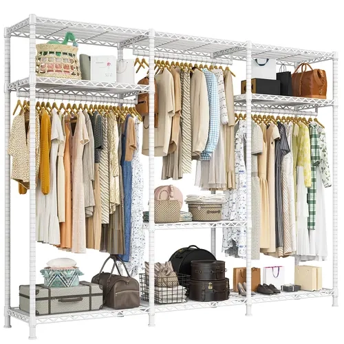 Raybee Heavy Duty Metal Clothes Rack - 795LBS Load Capacity, 56" W x16" D x75.5" H, Adjustable Portable Clothes Organizer & Organiser, Durable Sturdy Rack with Garment Shelf & 3 Hangers for Closet Wardrobe