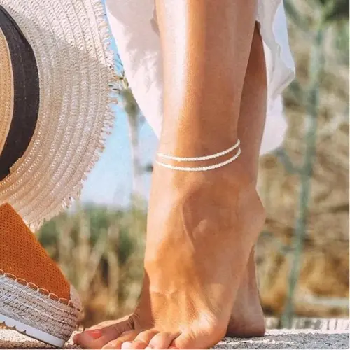 Tasiso Women's Dainty Layered Waterproof Anklet Set - Adjustable, Stackable Figaro Beaded Cuban Anklets, Gold Plated Bracelet, Bracelet Stack, Durable Plated Finish for Summer Beach Use