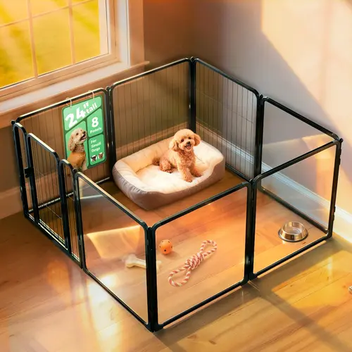 FXW Patented Acrylic & Metal Mesh Indoor Dog Playpen - Puppy Exercise Pen, Enclosed Enclosure with Tool-Free Assembly, Sturdy Build, Expandable Design for Stress-Free Play