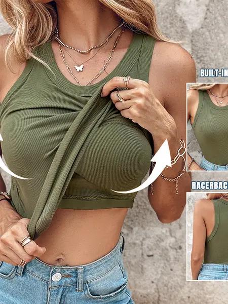 CHICME Built-in Bra Tank Top Ribbed Racerback Tops Women Going Out Tops Everyday Basic Tanks Padded Tops