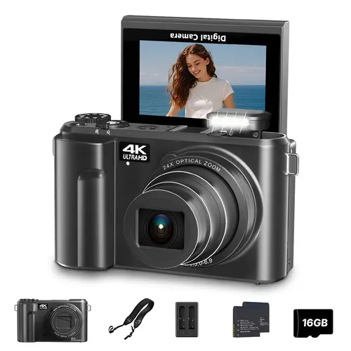 WIKICO 24X Optical Zoom Digital Camera for Photography, 4K 88MP Vlogging Camera for YouTube with 3" 180° Flip Screen, Point and Shoot Cam with 32GB Micro SD Card for Beginner Recording Recording
