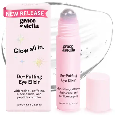 Under Eye Brightener Roller – Retinol Caffeine Serum For Puffiness Dark Circles Fine Lines Hydrating Smoothing Vegan Skincare Hyaluronic Acid Soothing SPF Lightweight Bridesmaids gifts by grace & stella