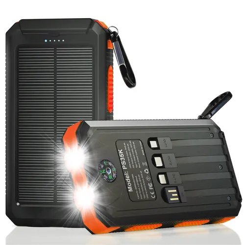 Solar Charger Power Bank 20000mAh, Portable Charger, 4 Cables 3 Ports Fast Charging External Battery Pack with USB C for Cell Phones, Solar Panel Charger with Dual Flashlight for Camping power bank power bank charger battery power bank Summervibe tiktoksh