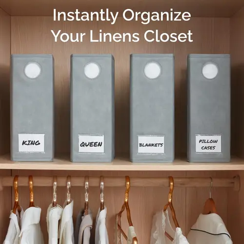 CGK | Sheet Organizers 4-Pack - Foldable Storage Sheets Set Organizer for Linen Closet - King & Queen Size - Folder Keeper with Window XL - Blanket, Duvet & Pillowcases Dustproof Bedding Container - Grey
