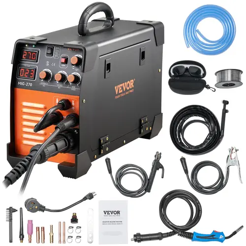 【toolupgrade】VEVOR MIG Welder 130-270A Flux Core Welder3 in 1 Combo MMA/MIG/LIFT TIG Welder MachinePortable MIG-130 Welding Machine IGBT InverterAutomatic Wire Feeding Welder for Stainless Steel, Digital Welding Machine, Mig Stick Welder