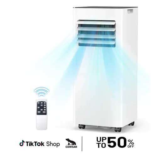 COWSAR Portable Air Conditioner - 8000/10000 BTU, Cools Up to 350/450 Sq.Ft, 4 Modes, Remote Control, LED Display, 24H Timer, Installation Kits, Dorm/Bedroom Ready, Beat the Heat, Stay Cool, Low Daily Cost, White for Home/Office