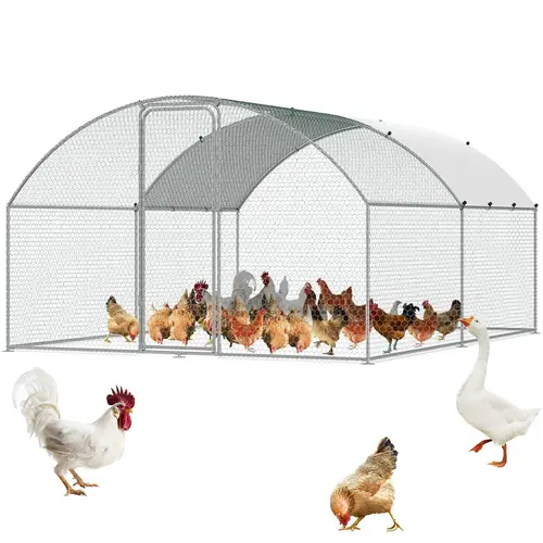 VEVOR Galvanized Steel Large Chicken Coop Enclosure, 9.8x12.9x6.6 ft Walk-In Poultry Pen with Waterproof PE Canopy, Dome Roof Hen House with Security Lock for Backyard Farm Protection,toolupgrade