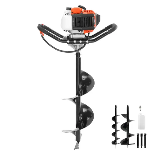 【toolupgrade】VEVOR Heavy Duty Gas Powered Post Hole Digger, 52cc 1450W Power Tool with 6" & 10" Alloy Steel Earth Auger Bits, 3 Extension Rods, Spark Plug, EPA-Certified Tool Kit for Farmland & Garden