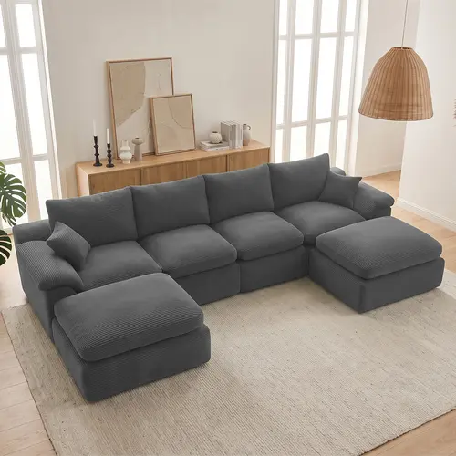 【2-4 Packages】105"-160.9''Cloud Sectional Couch, Boneless Couch for Living Room, L Shaped Couch with Convertible Ottoman, Modular Sectional Sofa with Deep Seat, Comfy Soft Cushions, No Assembly