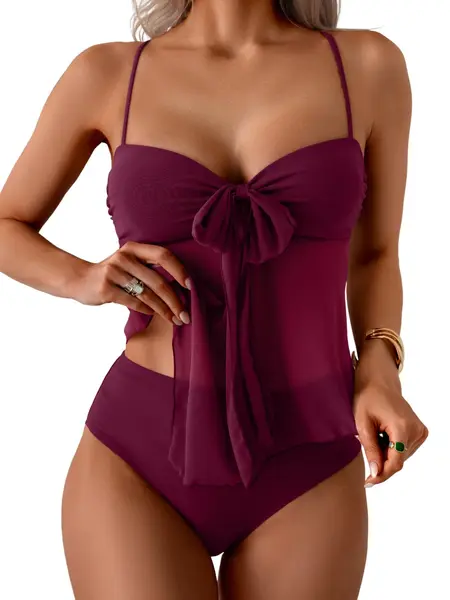 B2prity Tankini Swimsuits for Women Tummy Control Flowy Mesh Tops High Waisted Bottoms Coquette 2 Piece Bathing Suits SummerVibes