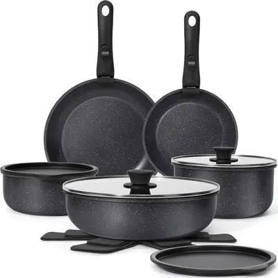 Soday 5pcs/15pcs Nonstick Kitchen Cookware Set with Removable Handle, Oven Safe, PFOA Free, Induction Use, Plastic Material,sohochic