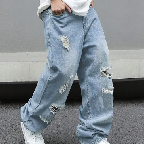 Men's Casual Trendy Loose Fit Denim Jeans, American Vintage Ripped Wide Leg Flared Bell Bottom Jeans, 2026 Spring Summer Fashion
