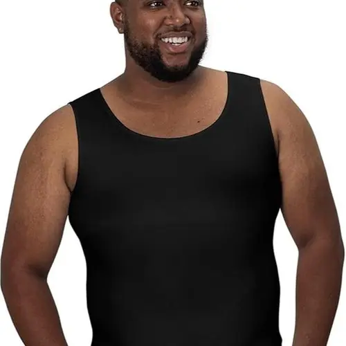 QORE Logiq Men's Compression Tank Top - Plain Form-Fit Extended Scoop Neck Sleeveless Undershirt for Tall Guys, Office Clothes, Seamless Under Tees with Slimming Tummy Control & Sweatwicking Cool Support, Size M, Tank Tops