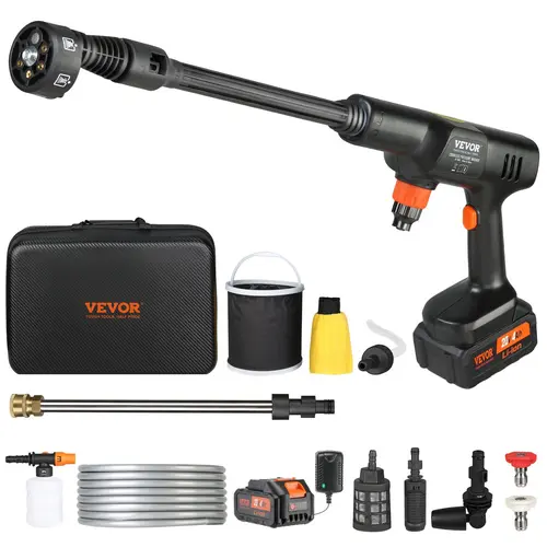 【toolupgrade】VEVOR Cordless Portable Pressure Washer - 652-PSI 1.0 GPM Brushless Motor Handheld Power Cleaner with 4.0Ah Long Run Battery, Fast Charger, 6-in-1 Nozzle, Adjustable Speed, Handheld Grip, Cars, Multiple Surfaces Accessories Set, Power Washer