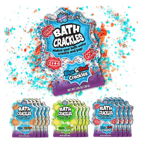Tub Works Bath Crackles 12-Pack Blue & Red Whimsical Popping Sensory Bath Toys, Safe for Kids 1+ Unisex Non-Toxic Fragrance-Free Boys’ Bathtime Fizzy Toy, Baby Registry Item