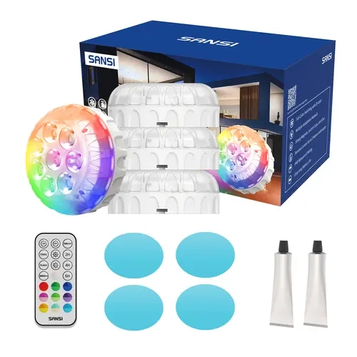 SANSI RGB Color Changing Pool Lights for Adults - RF Remote, Timer, Waterproof, Battery Operated, Flash/Fade/Smooth Modes, Magnetic & Suction Installation, Portable for Pools, Outdoors
