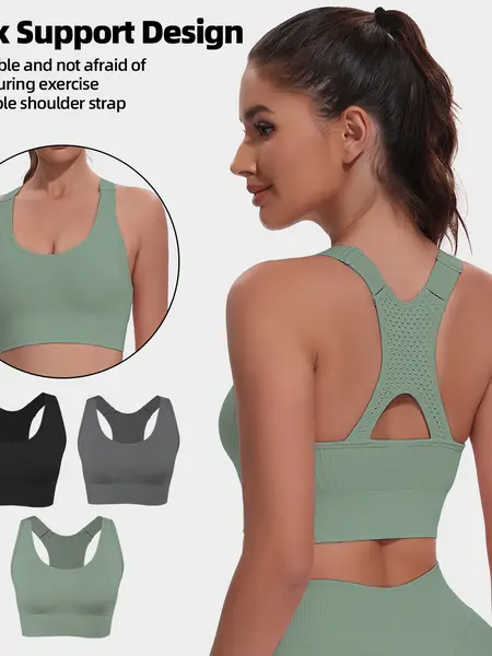 CHRLEISURE 3 Pack Adjustable Sports Bras for Women Padded Racerback Sport for Workout Running Gym