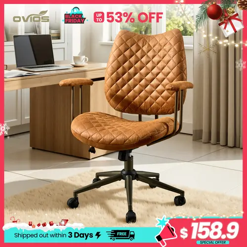 【SohoChic Sale】Ovios Home Office Desk Chair with Durable Silent Casters, Wide Seater Computer Chair with Lumbar Support Adjustable Height, 360° Rolling Swivel Rocking Executive Task Armrests Chair