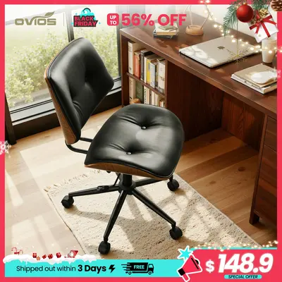 【SohoChic Sale】OVIOS Mid-Century Modern Home Office Chair, Faux Suede Leather Executive Computer Desk Chair with Deep Seat, Adjustable Height, Swivel & Rolling, Comfy Task Chair for Home Office & Study