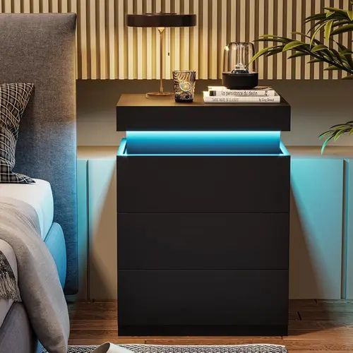 Sikaic Nightstand with Charging Station and LED Lights, Night Stand with Sliding Top for Bedroom, Bedside Table with Drawers, Modern End Side Table, Home Furniture Christmas Gifts [SohoChic]