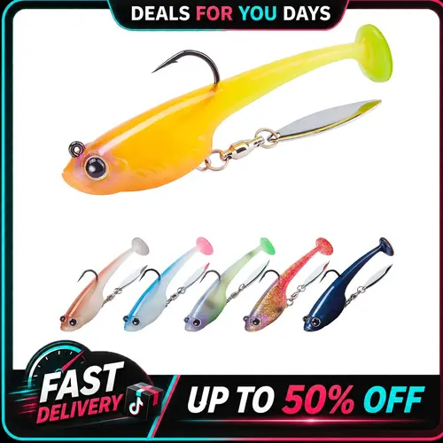 TRUSCEND TPE Soft Bass Fishing Lure - 0.4oz Pre-Rigged Tadpole Bait, Fluorescent & Glow-in-the-Dark Spots, Spinner Blade, Enhanced Durability, Long Cast, Fresh/Saltwater Spin Casting Gear, Gift for Fisherman
