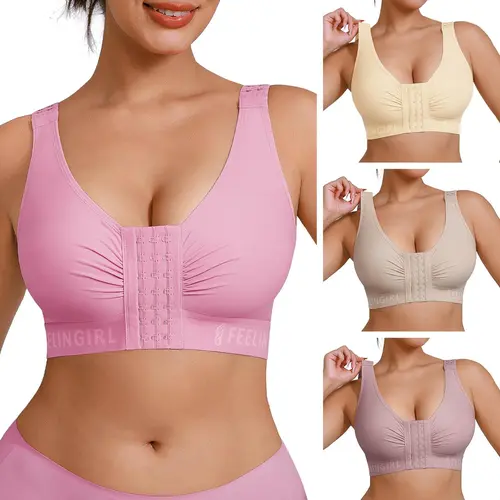 FeelinGirl Compression Bra for Women's Front Closure Bra with Adjustable Straps Wirefree Bra Soft Spandex Nylon Shapewear Tops newarrivals SohoChic