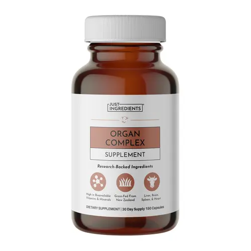 Just Ingredients Organ Complex Supplement with Freeze-Dried Bovine Organs Liver Brain Spleen Heart for Optimum Health & Mood Support