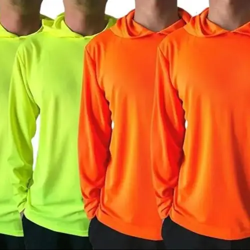 4 SHIRT PACK Hi Vis Long Sleeve Safety Shirt With Hoodie, Quick Dry Polyester Birdeye mesh / Ultra lightweight hoodie shirt Reflective Thin Pullover Long sleeves ( 4 SHIRTS PER ORDER)