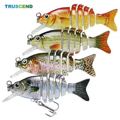 TRUSCEND Easy Catch SwimMax Fishing Lures - BKK Ultra Sharp Treble Hooks, 3D Realistic Eyes, ABS Material, 6-Segment Lifelike Lures for Bass, Trout, Fishing Lure