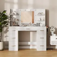 Furmax Lighted Vanity Desk with Hollywood Mirror & Power Outlet, Makeup Vanity Desk with 7 Drawers & 6 Shelves, Modern Dressing Table ,Space-saving for Bedroom, Cloakroom & Dorm, Graduation Gift, White Vanity Desk Furniture Vanity With Lights