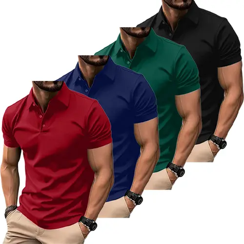 4-Pack Men’s Casual Business Polo Shirts, Simple and Comfortable, Skin-Friendly Polyester Fabric with Slight Stretch,sohochic