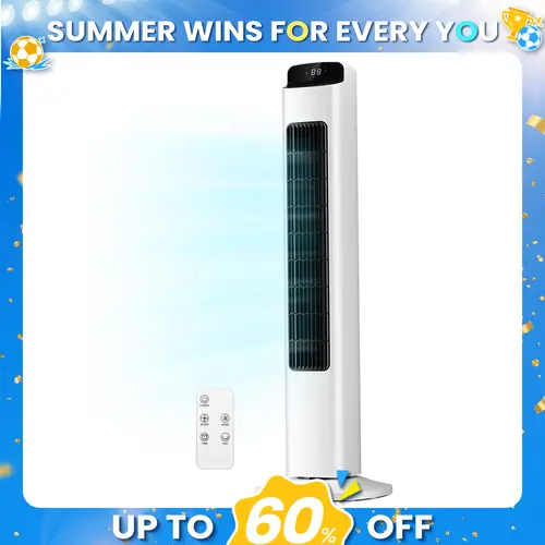 Antarctic Star Portable Tower Fan - Adjustable Speeds, 80° Oscillating Bladeless Design, Remote Operated, 5 Speeds, 3 Modes, Room Temperature Display, Low Noise Portable Fans for Bedroom, Living Room (Not an Air Conditioner)