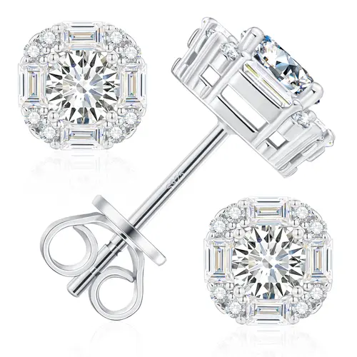 【#E250】925 Sterling Silver Synthetic Moissanite Square Halo Earrings for Women Men Jewelry Gifts Hip Hop Rapper