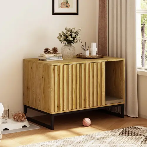 [SohoChic] Vabches Litter Box Enclosure,Modern Cat Litter Box Enclosure Furniture Hidden Litter Box with Cat Scratch Pad, Cat Washroom Cat House End Table, Entryway Bench for Livingroom