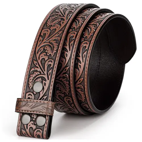 Men's & Women's Leather Belt Strap - Western Engraved Embossed for Interchangeable Buckles, Men's Accessories for Jeans, Wild West Urban American Cowboy Cowboy Stuff Belts,sohochic