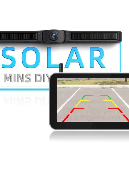 VEKOOTO Wireless Solar Backup Camera with 7" 1080P Monitor: 4800mAh Battery 3 Mins DIY Installation Back Up Camera, License Plate Reverse Camera for Car, Van, SUV, Truck, Trailer, fathersdaygift