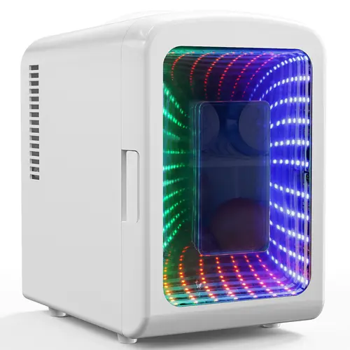 Antarctic Star Rectangular Dual Power Mini Compact Refrigerator with Gaming Light, 4L/6-Can Portable Small Cooler, for Dorm Room Inspo & College Dorm Shopping (Room Decor), White (Cosmetics, Beverage, Food Use)