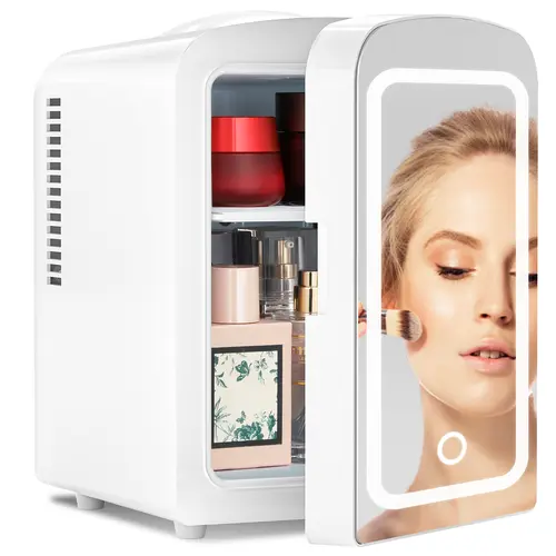 【BackToSchool】Antarctic Star Mini Refrigerator - 4L/12oz Mini Refrigerators with Adjustable-Brightness LED Cooling Mirror, 9.65"d Saves Desk Space, Fluorine-Free Eco-Friendly for Small Spaces, Bedroom to Dorm Ready