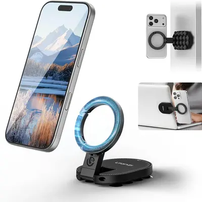 Ulanzi MA39 MagLock Magnetic Phone Mount, Desktop Stand with Suction Bottom for iPhone 17-16-15-14, Wall & Glass Use, Mobile Cellphone Smartphone Accessories, Metal Ring