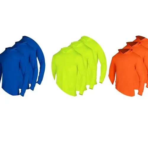 3 SHIRT PACK Hi Vis Long Sleeve Safety Shirt With Hoodie, Quick Dry Polyester Birdeye mesh / Ultra lightweight hoodie shirt Reflective Thin Pullover Long sleeves ( 3 SHIRTS PER ORDER)