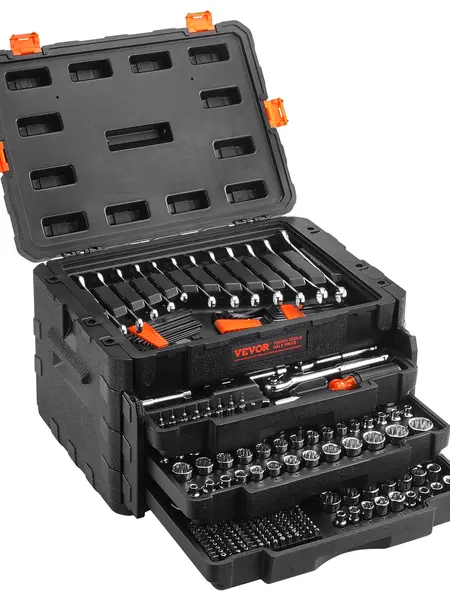 【Summervibes】VEVOR Mechanic Tool Kit - 1/4", 3/8", 1/2" Drive Deep/Standard Sockets, Up to 450 Pcs SAE/Metric Wrench & Specialty Mechanic Tools, Portable Hardware Set