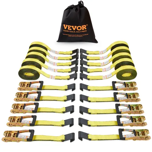 【toolupgrade】VEVOR Heavy Duty Nylon Ratchet Tie Down Straps, 10-Piece 2 in x 30 ft Kit with Flat Hooks, 10000 lbs Break Strength & 3333 lbs Capacity, Spring Loaded for Securing Cargo on Trailers & Roof Racks,back to school shopping, Durable Luggage Strap