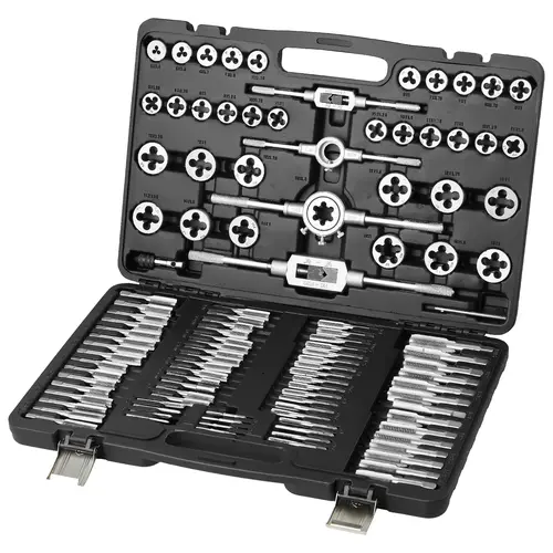 【toolupgrade】VEVOR Metric Tap and Die Tool Kit Set, 35-Piece HRC55-62 Hardened Corrosion-Resist Bearing Steel Hand Tools (M2-M18 Sizes), Double-Polished Accessories with Storage Case, 2 Die Wrenches for Thread Cutting, Father's Day Gift