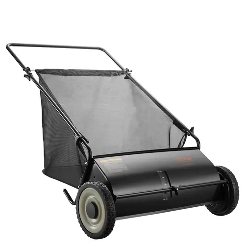 VEVOR Heavy-Duty Garden Push Lawn Sweeper, 26" Size, 4 Spinning Brushes, Strong Rubber Wheels, Thick Steel Frame, Adjustable Brush Height, 7 Ft³ Hopper Bag for Lawn Cleanup, Sidewalk/Drive, Captures 80% Debris,toolupgrade